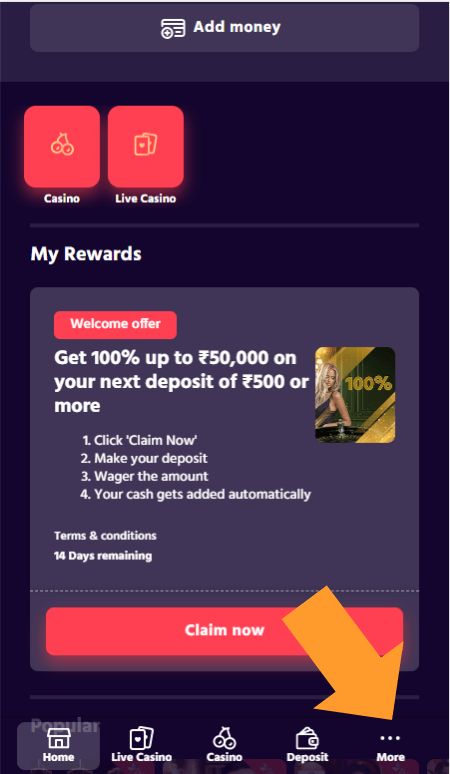 How to Withdraw at Big Baazi Casino India Step 1