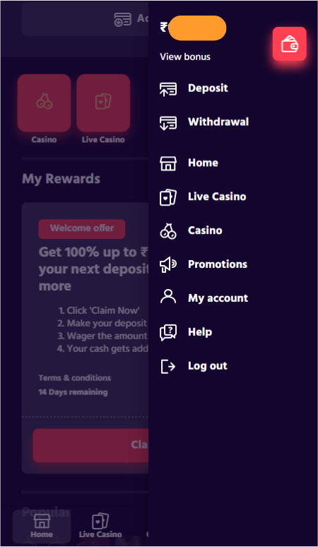 How to Withdraw at Big Baazi Casino India Step 2